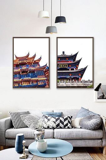 中式新中式中国风古建筑风格装饰画素材图片