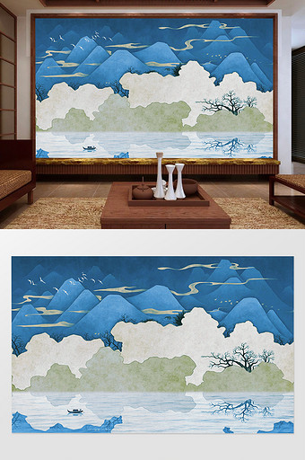中国风水墨山水风景电视背景墙图片