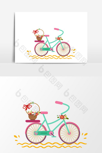 卡通自行车花篮矢量元素图片