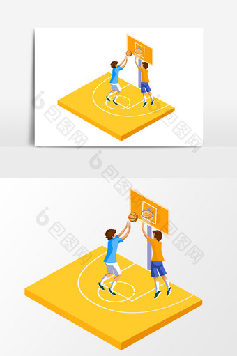 卡通男孩打篮球矢量元素图片