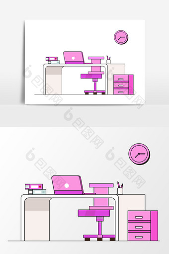 卡通电脑桌电脑桌子柜子矢量元素图片