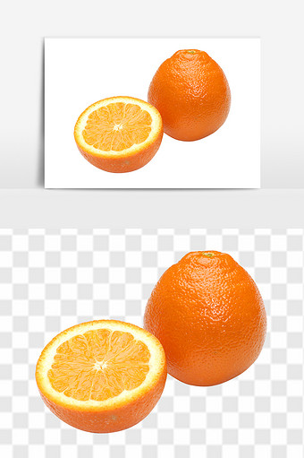 新鲜切半橙子水果元素图片