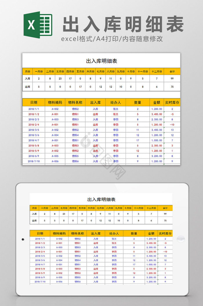 出入库明细表系统excel模板