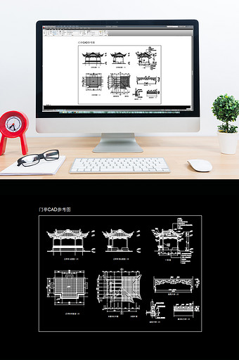 古典门亭造型亭子CAD图纸图片