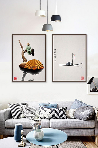 中国风水墨年轮立体和尚禅意装饰画图片