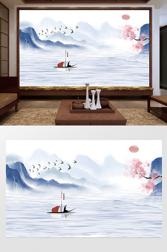 中式风景水墨背景墙图片