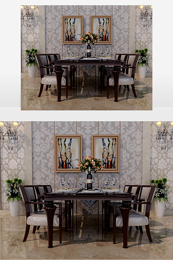 熟褐色餐桌椅和餐具图片