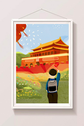 红色喜庆国庆节手绘风格插画图片