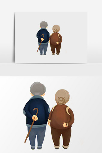 手绘两位老人插画元素图片