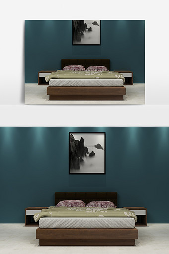 简中式组合大床模型图片