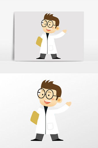 手绘戴眼镜的医生插画元素图片
