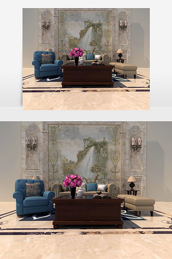 简欧沙发组合效果图图片