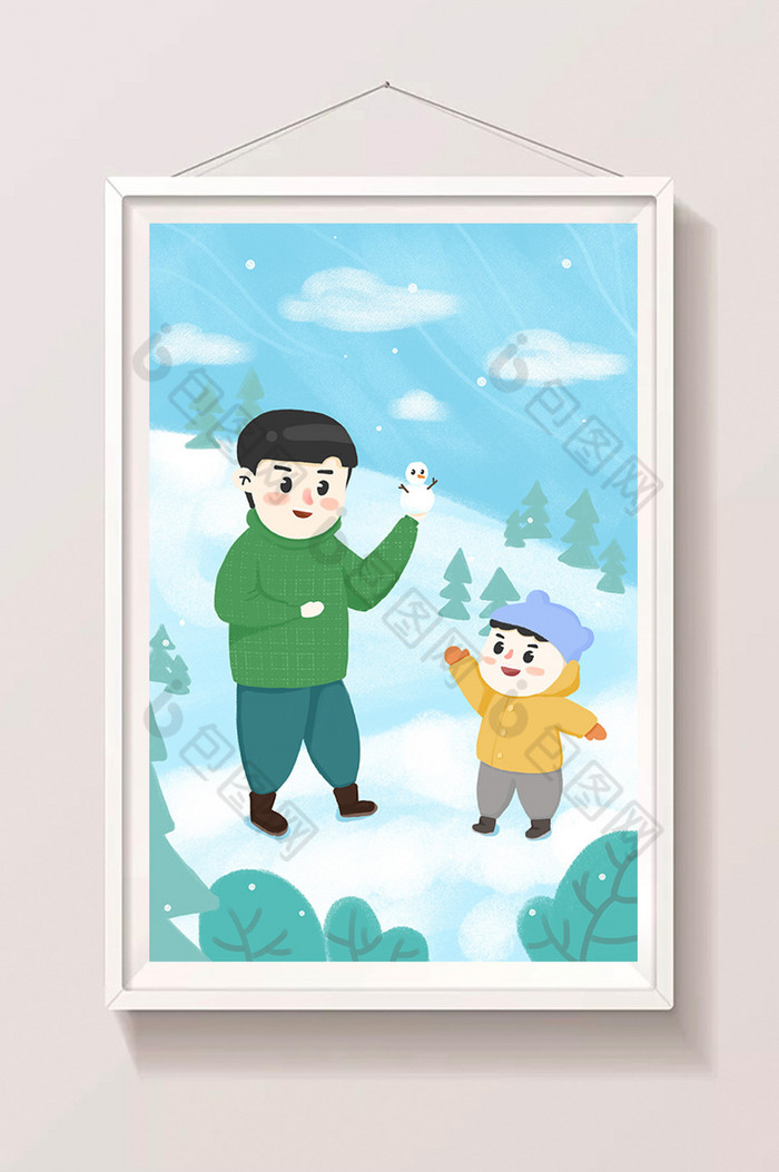 立冬父子户外玩雪插画图片图片
