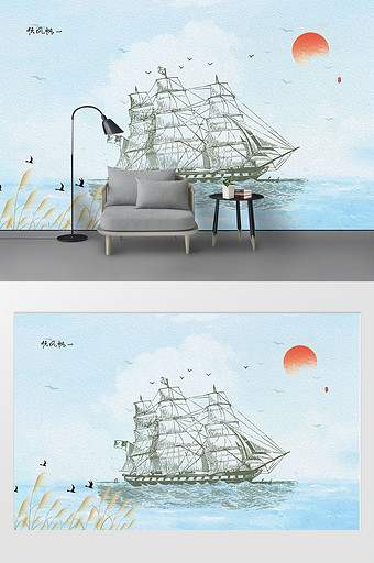 新中式清新大气一帆风顺背景墙图片