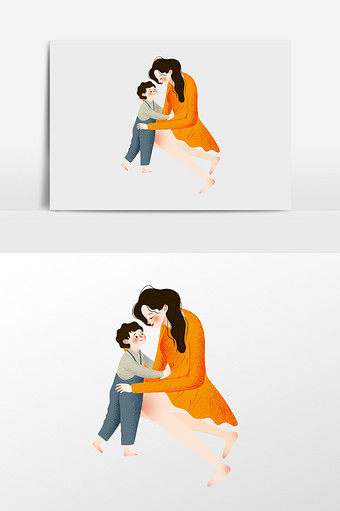 手绘妈妈抱孩子插画元素图片