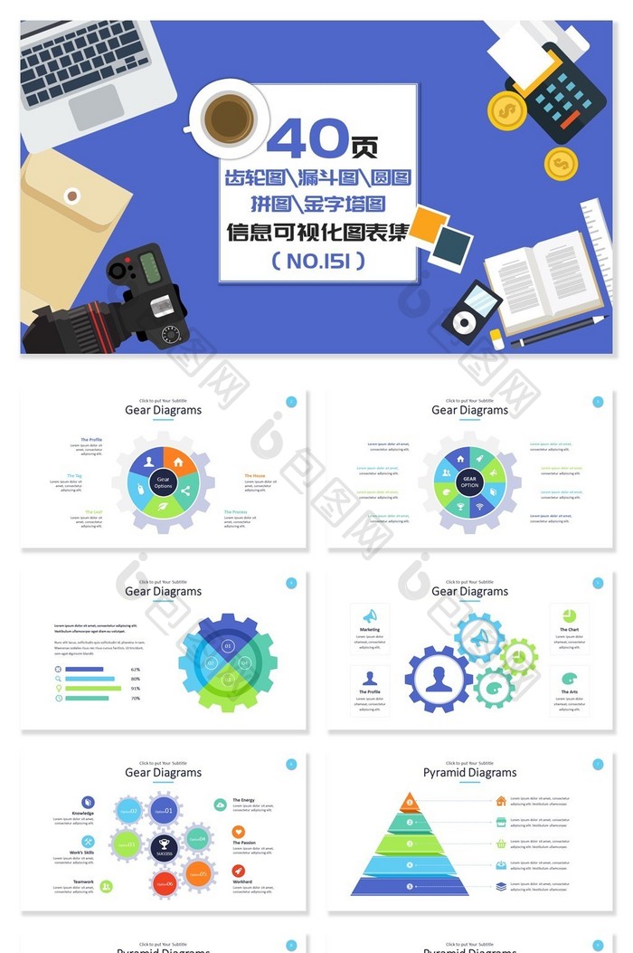 40页齿轮漏斗金字塔信息可视化PPT图表图片图片