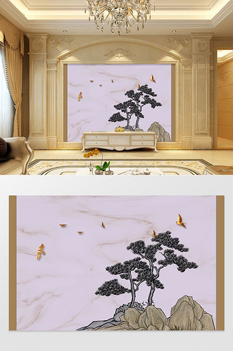 现代简约松树小鸟背景墙图片