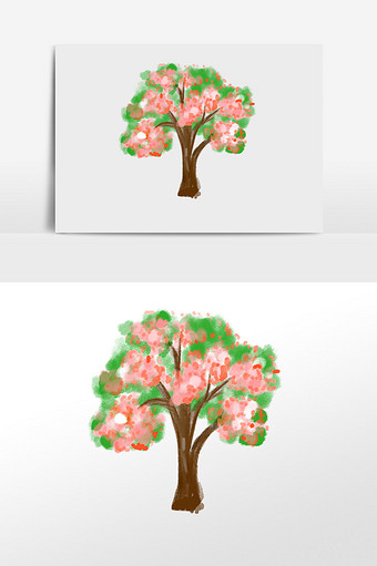 清新花树插画素材图片