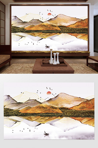 新中式浮雕立体抽象石纹山水背景墙图片