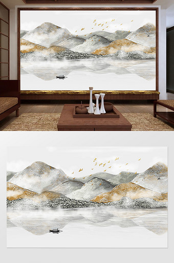 新中式抽象浮雕立体石纹山水背景墙图片