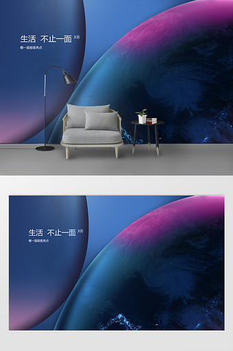 现代仿苹果XR壁纸蓝色星球酒店背景墙定制图片