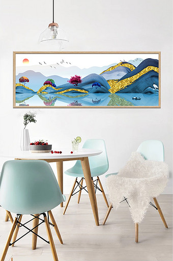新中式金色抽象山水意境风景装饰画图片