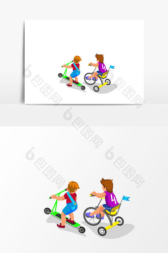 卡通小孩骑车设计元素图片