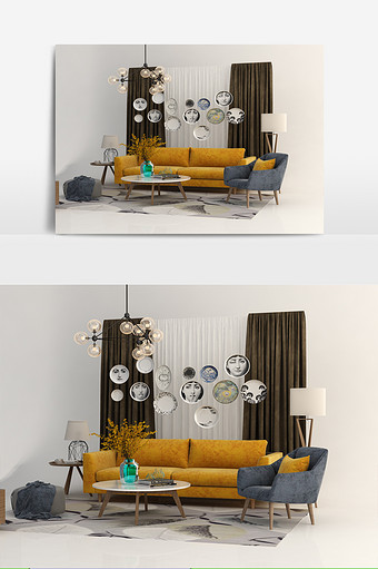 现代风格家装客厅家具模型设计图片