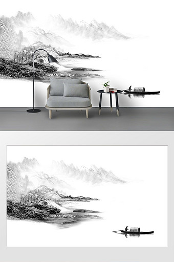新中式水墨国画抽象山水风景艺术背景墙图片