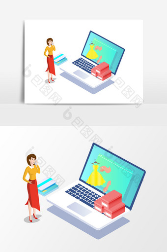 卡通女人电脑衣服矢量元素图片