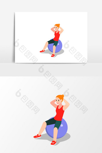 卡通女人瑜伽球健身矢量元素图片