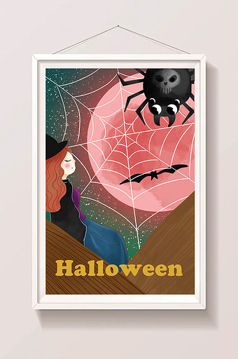万圣节蜘蛛的可爱小女巫插画图片