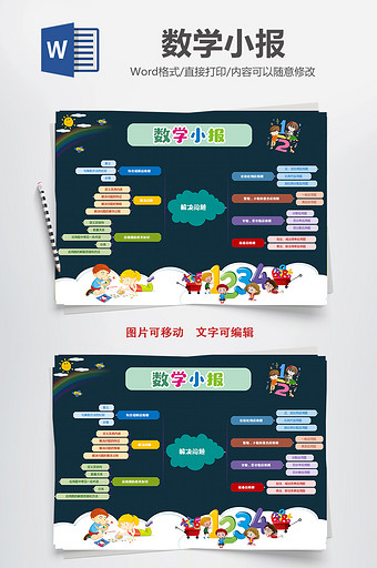 卡通思维导图数学小报手抄报word模板图片