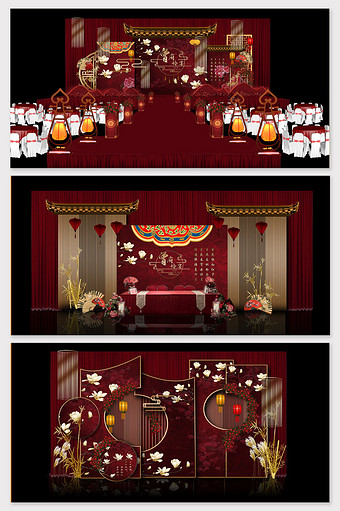 中国风酒红色婚礼效果图图片