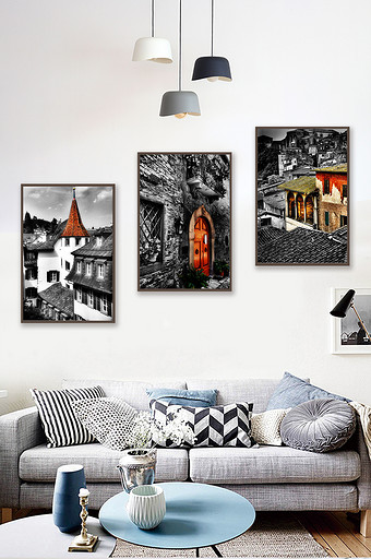 北欧黑白系列同色建筑装饰画素材背景墙图片