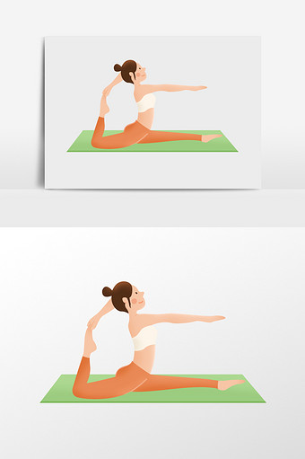 手绘练瑜伽的人插画元素图片