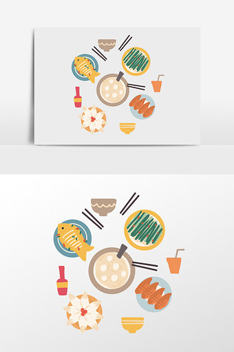 手绘饭菜插画元素图片