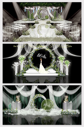 小清新森系白绿色花朵纱幔婚礼效果图图片