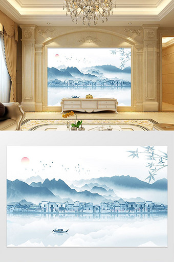 中国风水墨山水风景唯美意境电视背景墙图片