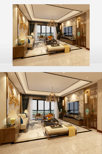 现代新式中国风客厅效果图图片