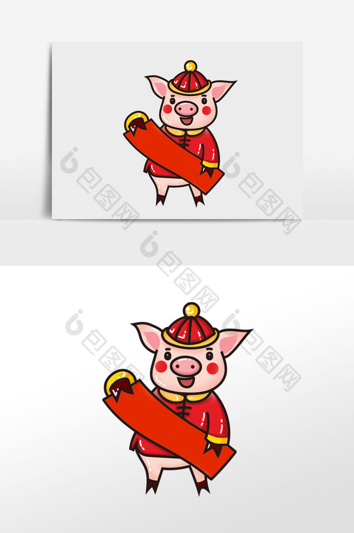 抱金鱼卡通可爱猪猪猪的素材图片