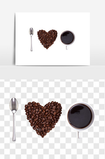 咖啡豆咖啡杯勺子组合元素图片