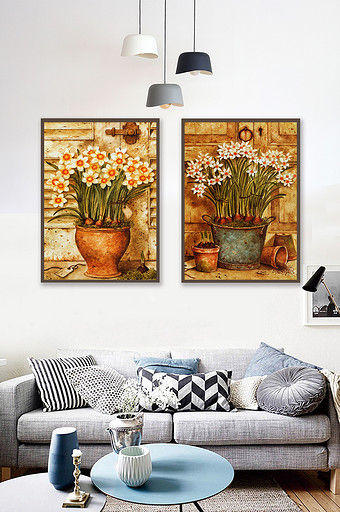 北欧油画植物花卉花朵装饰画素材背景墙图片
