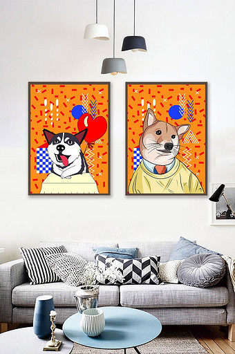 北欧动物动画狗狗拟人图画装饰画背景墙素材图片