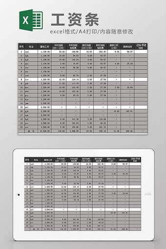 财务通用工资条明细单Excel模板图片