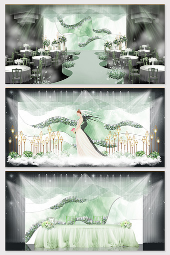 清新绿色水彩花艺婚礼效果图图片