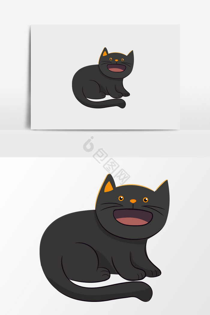 大嘴黑猫插画图片