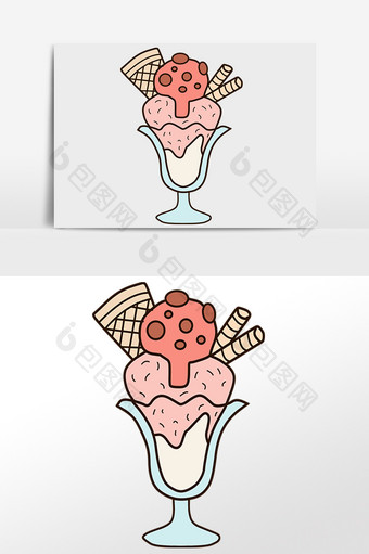 手绘甜点奶油冰淇淋杯插画元素图片