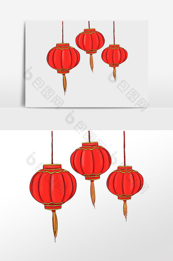 手绘元宵节中国风红灯笼插画元素图片