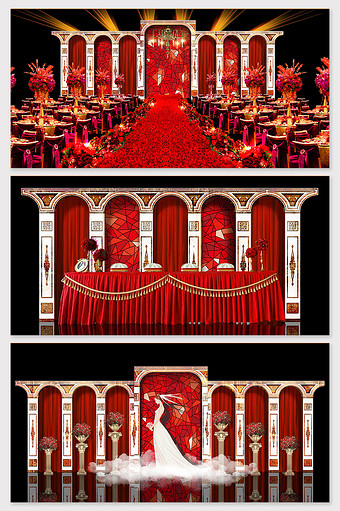 复古红色宫廷式婚礼效果图图片